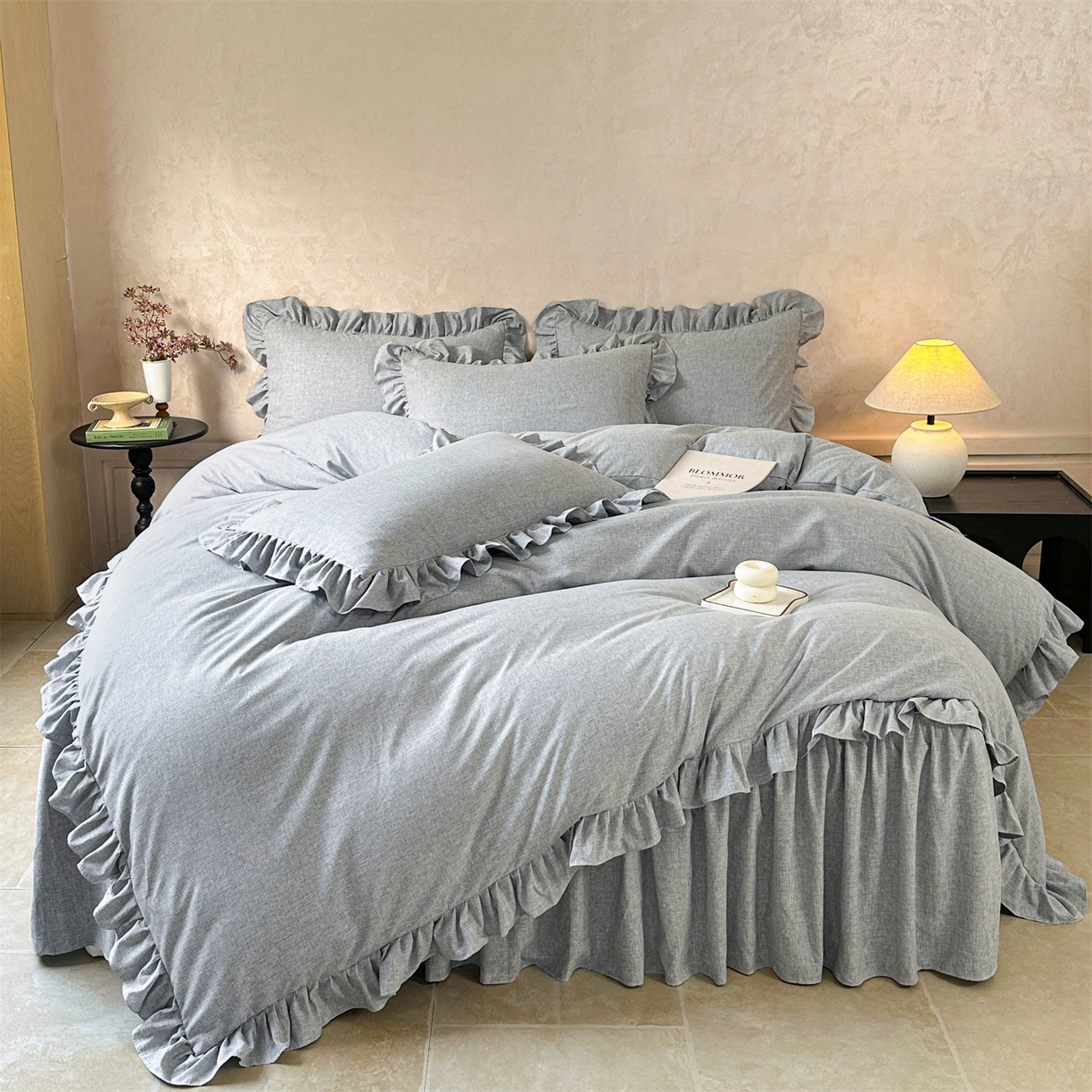 91家纺网 家纺一手货源 找家纺 忘忧草 2025新款纯色色织芙蓉棉床裙四件套-维密系列 维密-宁静蓝