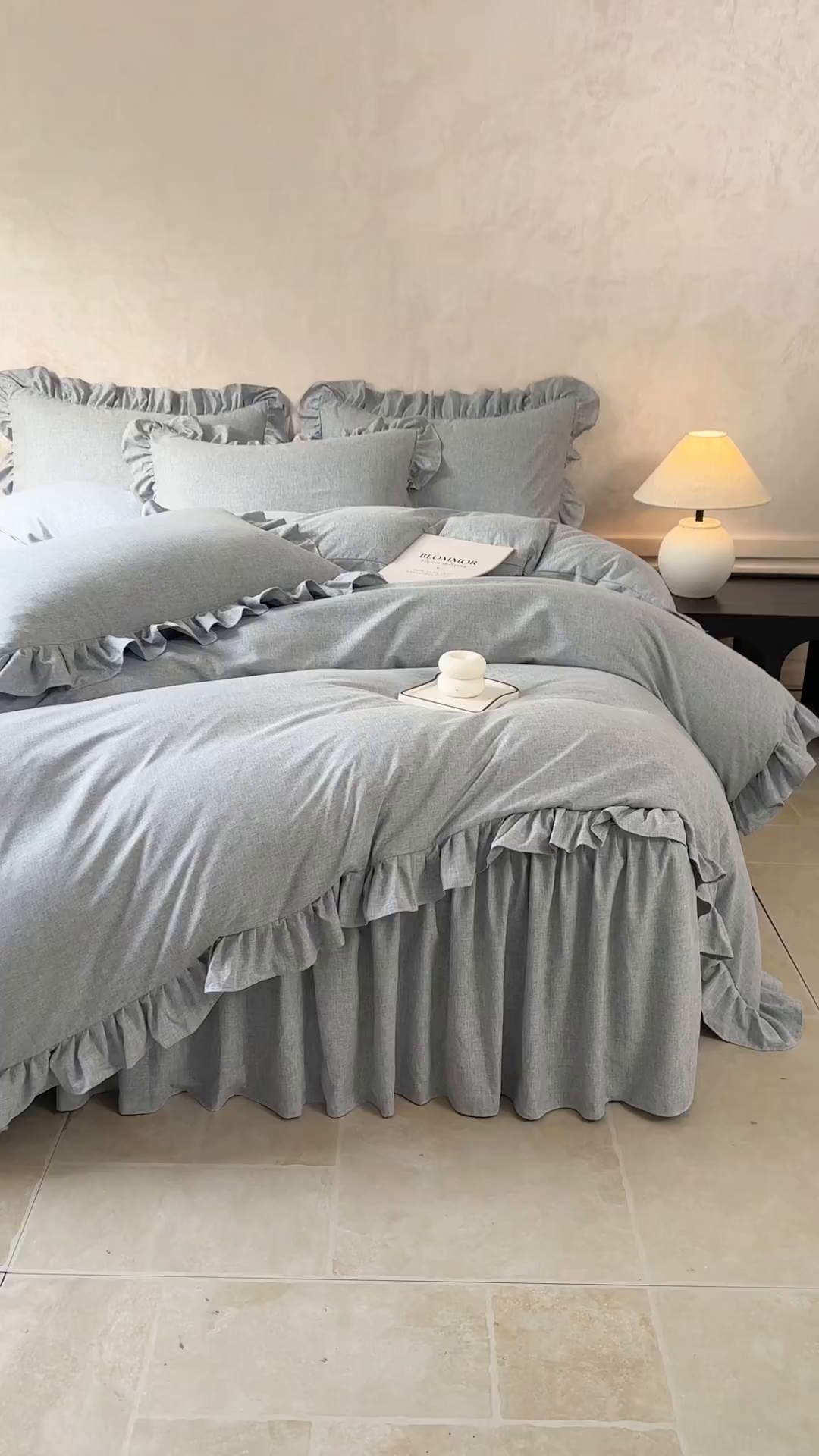 91家纺网 家纺一手货源 找家纺 忘忧草 2025新款纯色色织芙蓉棉床裙四件套-维密系列 维密-宁静蓝