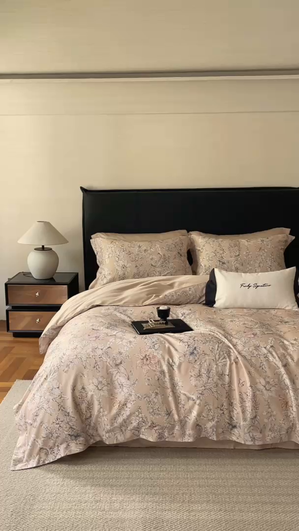 91家纺网 家纺一手货源 找家纺 黛舒家居 2025新款天丝棉磨毛花卉四件套 花攒绮簇