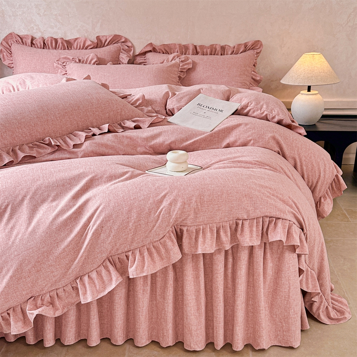 忘忧草 2025新款纯色色织芙蓉棉床裙四件套-维密系列 维密-青春粉