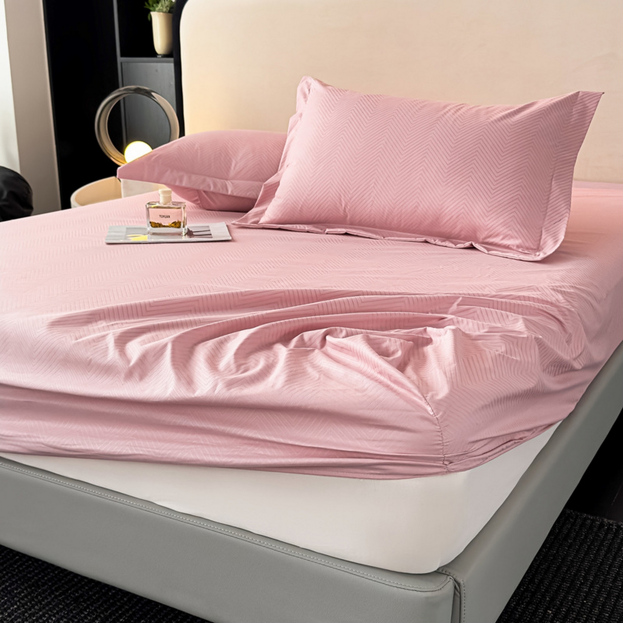 91家纺网 家纺一手货源 找家纺 露梦家纺 2025外贸内销跨境电商亚马逊速卖通磨毛单床笠三件套欧美尺寸多多跨境平台TEMU SHEIN笠高30 波纹-深粉