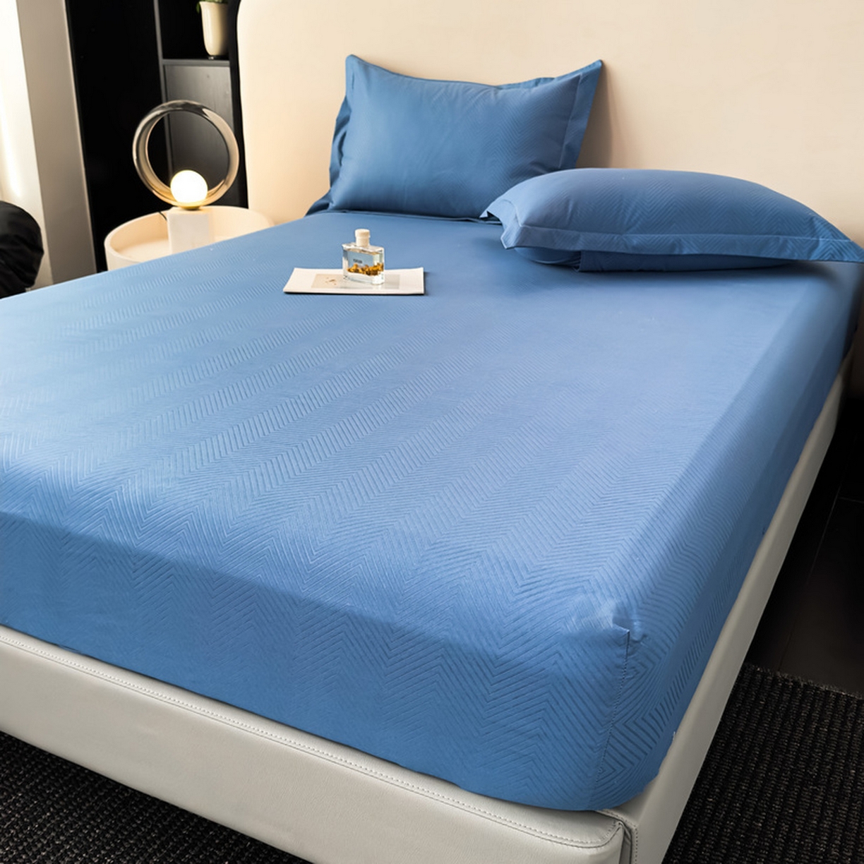 91家纺网 家纺一手货源 找家纺 露梦家纺 2025外贸内销跨境电商亚马逊速卖通磨毛单床笠三件套欧美尺寸多多跨境平台TEMU SHEIN笠高30 波纹-冰蓝