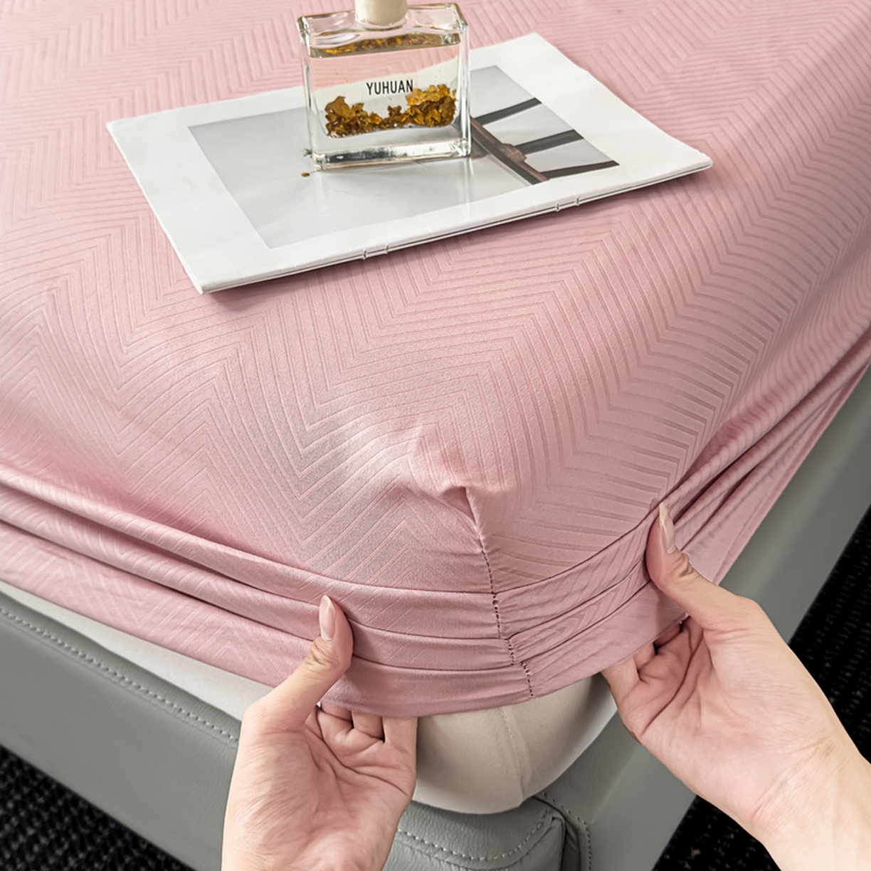 露梦家纺 2025外贸内销跨境电商亚马逊速卖通磨毛单床笠三件套欧美尺寸多多跨境平台TEMU SHEIN笠高30 波纹-深粉