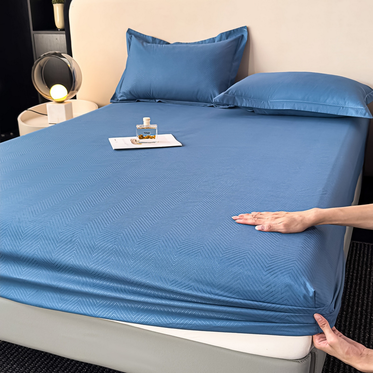 91家纺网 家纺一手货源 找家纺 露梦家纺 2025外贸内销跨境电商亚马逊速卖通磨毛单床笠三件套欧美尺寸多多跨境平台TEMU SHEIN笠高30 波纹-冰蓝