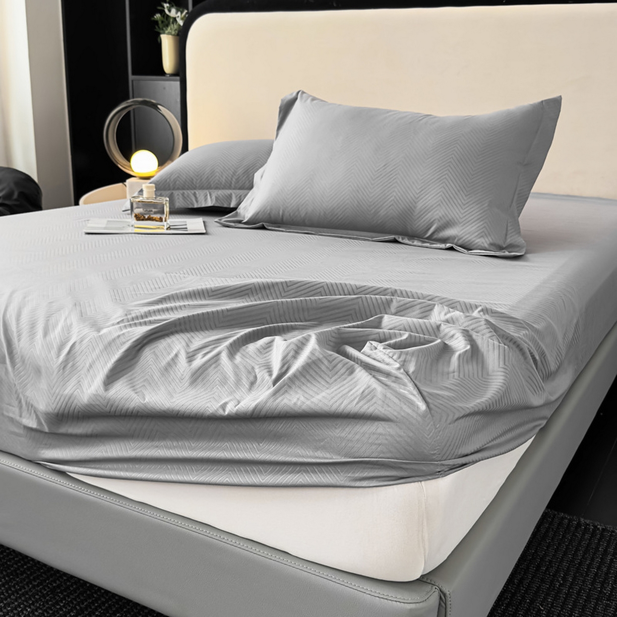 91家纺网 家纺一手货源 找家纺 露梦家纺 2025外贸内销跨境电商亚马逊速卖通磨毛单床笠三件套欧美尺寸多多跨境平台TEMU SHEIN笠高30 波纹-浅灰