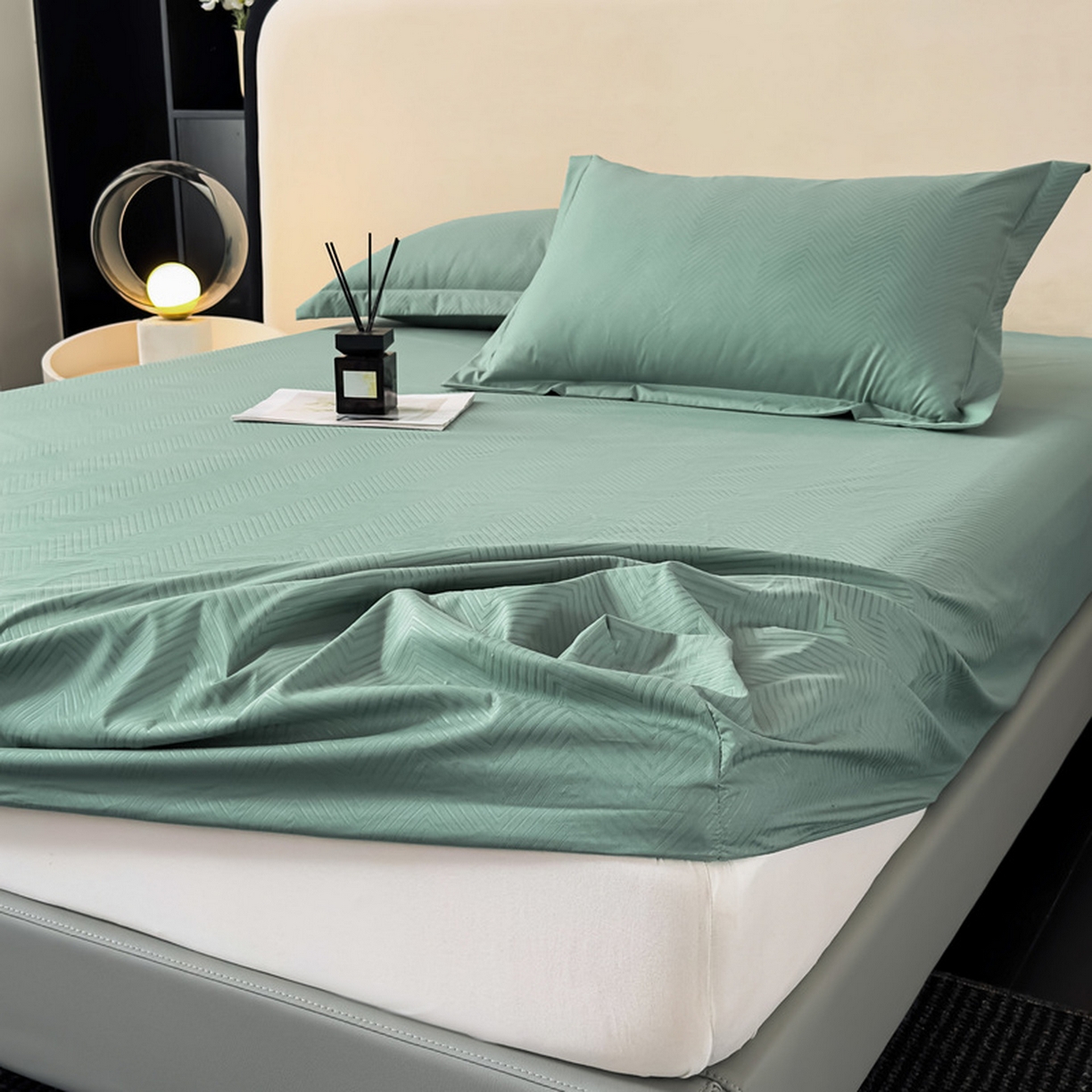 91家纺网 家纺一手货源 找家纺 露梦家纺 2025外贸内销跨境电商亚马逊速卖通磨毛单床笠三件套欧美尺寸多多跨境平台TEMU SHEIN笠高30 波纹-松绿