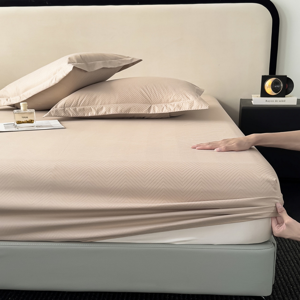 91家纺网 家纺一手货源 找家纺 露梦家纺 2025外贸内销跨境电商亚马逊速卖通磨毛单床笠三件套欧美尺寸多多跨境平台TEMU SHEIN笠高30 波纹-卡其