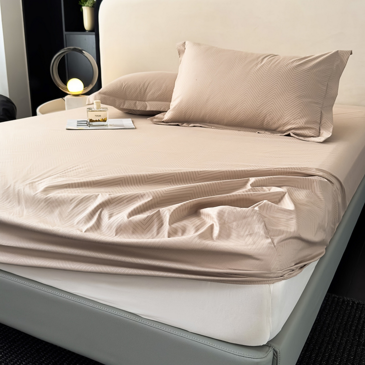 91家纺网 家纺一手货源 找家纺 露梦家纺 2025外贸内销跨境电商亚马逊速卖通磨毛单床笠三件套欧美尺寸多多跨境平台TEMU SHEIN笠高30 波纹-卡其