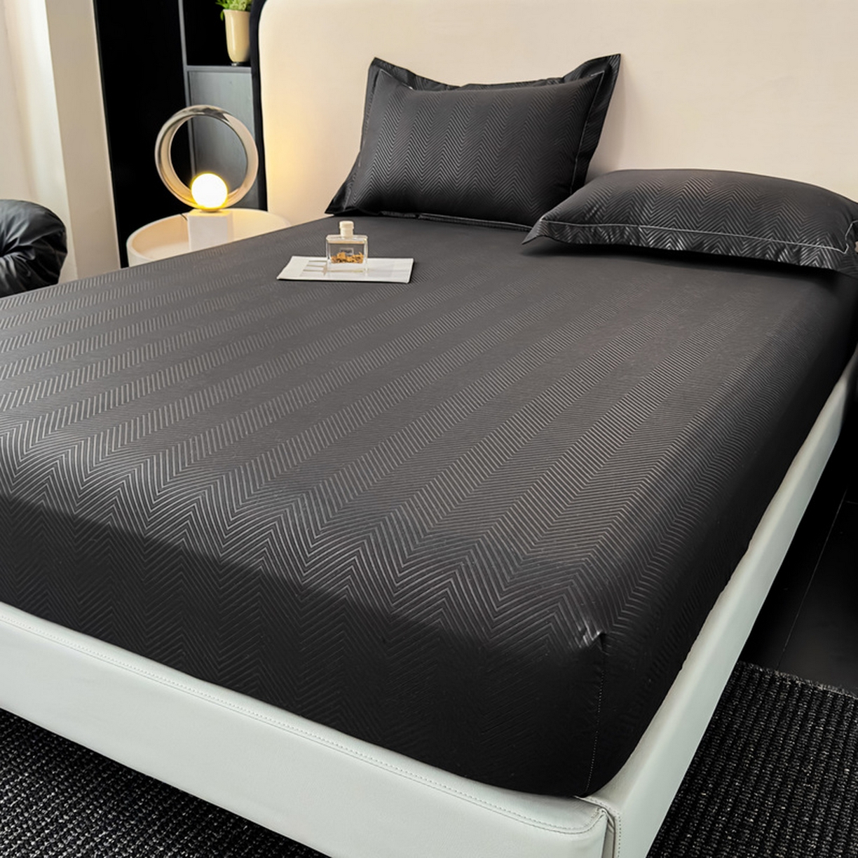 91家纺网 家纺一手货源 找家纺 露梦家纺 2025外贸内销跨境电商亚马逊速卖通磨毛单床笠三件套欧美尺寸多多跨境平台TEMU SHEIN笠高30 波纹-黑色