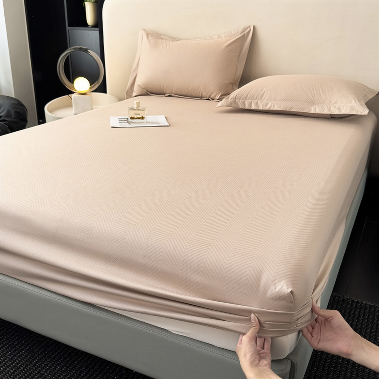 91家纺网 家纺一手货源 找家纺 露梦家纺 2025外贸内销跨境电商亚马逊速卖通磨毛单床笠三件套欧美尺寸多多跨境平台TEMU SHEIN笠高30 波纹-卡其