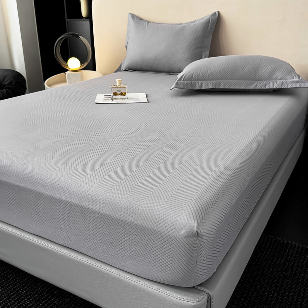 91家纺网 家纺一手货源 找家纺 露梦家纺 2025外贸内销跨境电商亚马逊速卖通磨毛单床笠三件套欧美尺寸多多跨境平台TEMU SHEIN笠高30 波纹-浅灰