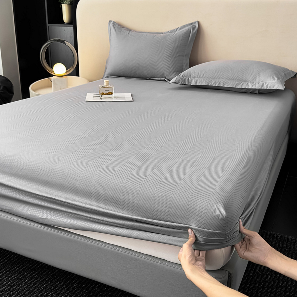 91家纺网 家纺一手货源 找家纺 露梦家纺 2025外贸内销跨境电商亚马逊速卖通磨毛单床笠三件套欧美尺寸多多跨境平台TEMU SHEIN笠高30 波纹-浅灰