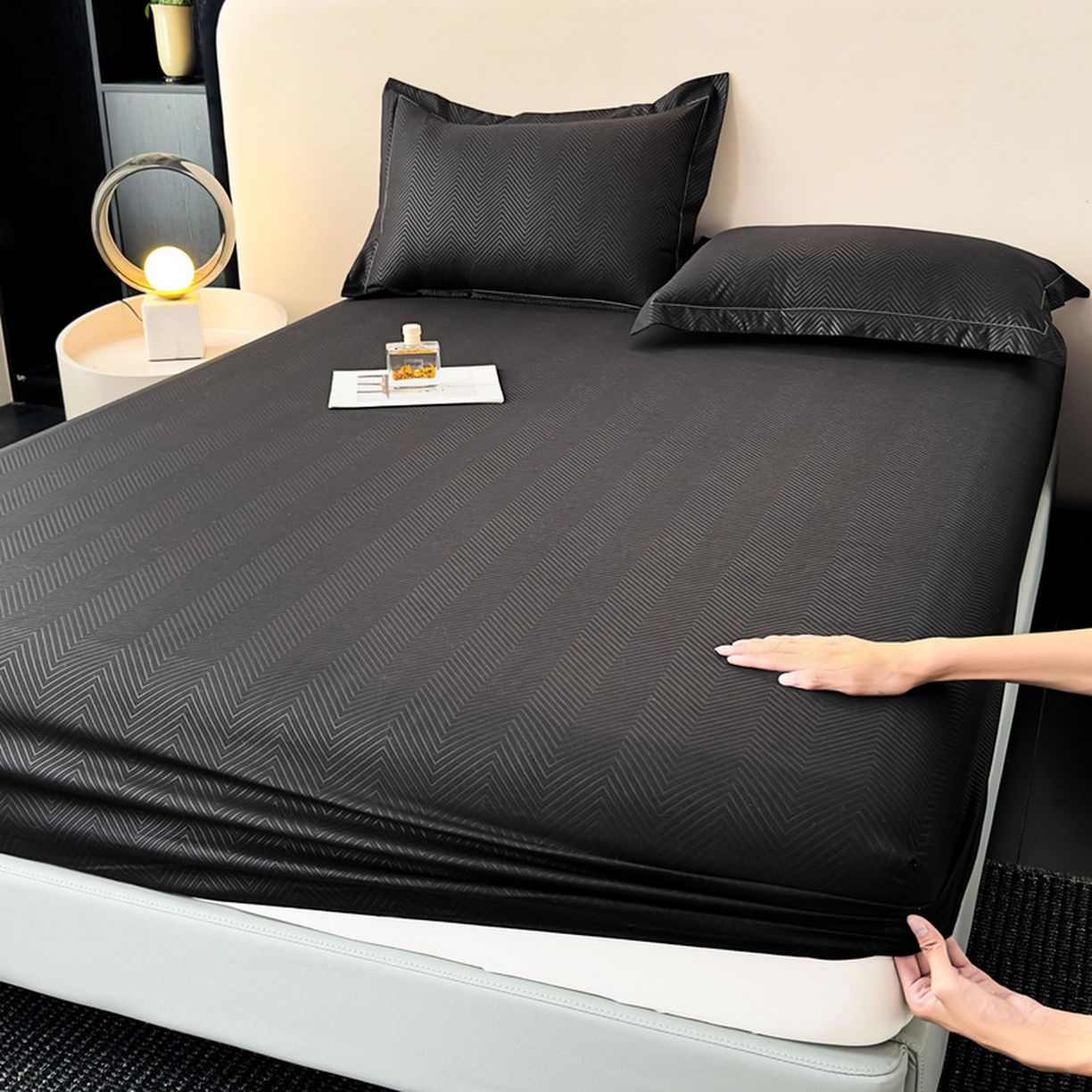 91家纺网 家纺一手货源 找家纺 露梦家纺 2025外贸内销跨境电商亚马逊速卖通磨毛单床笠三件套欧美尺寸多多跨境平台TEMU SHEIN笠高30 波纹-黑色