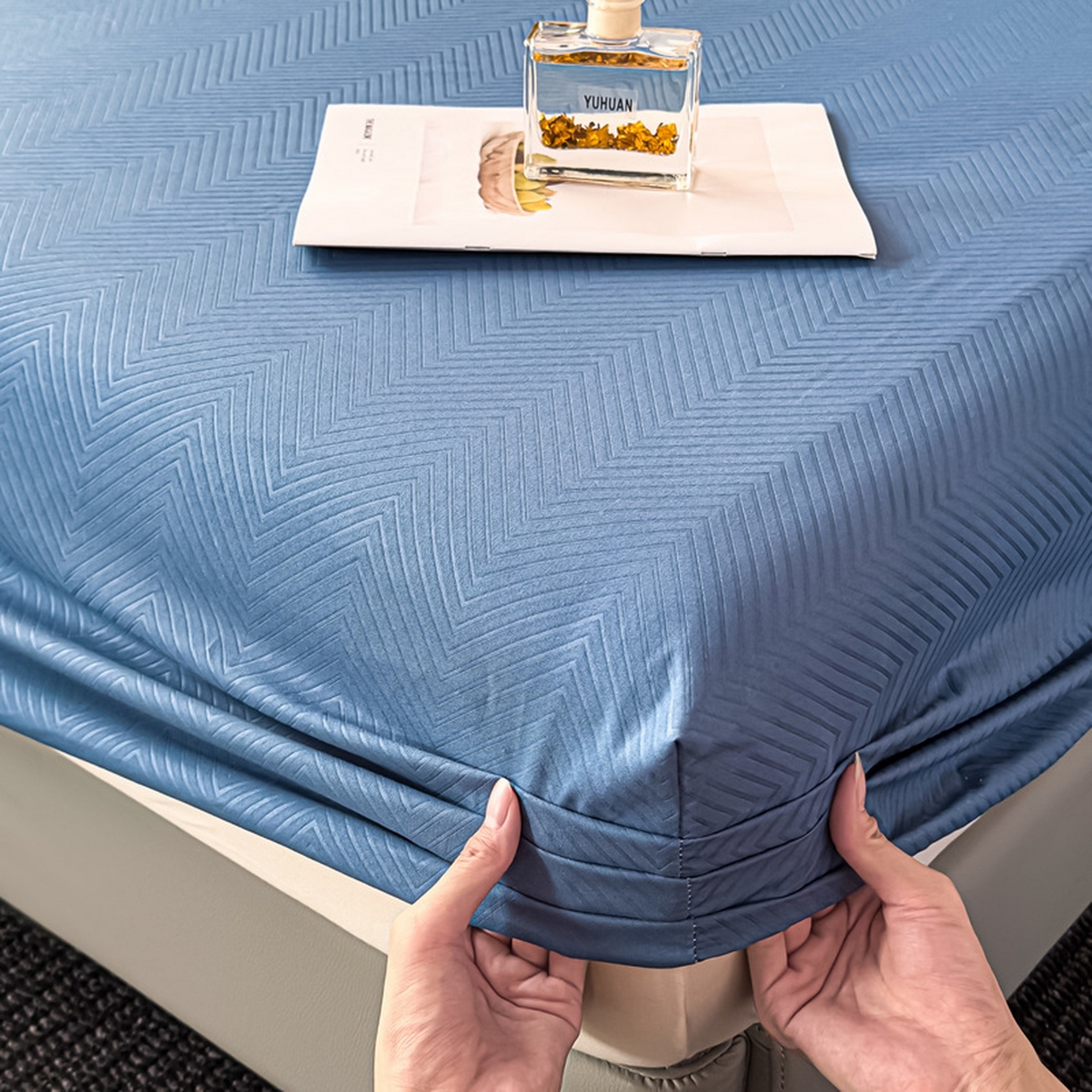 露梦家纺 2025外贸内销跨境电商亚马逊速卖通磨毛单床笠三件套欧美尺寸多多跨境平台TEMU SHEIN笠高30 波纹-冰蓝