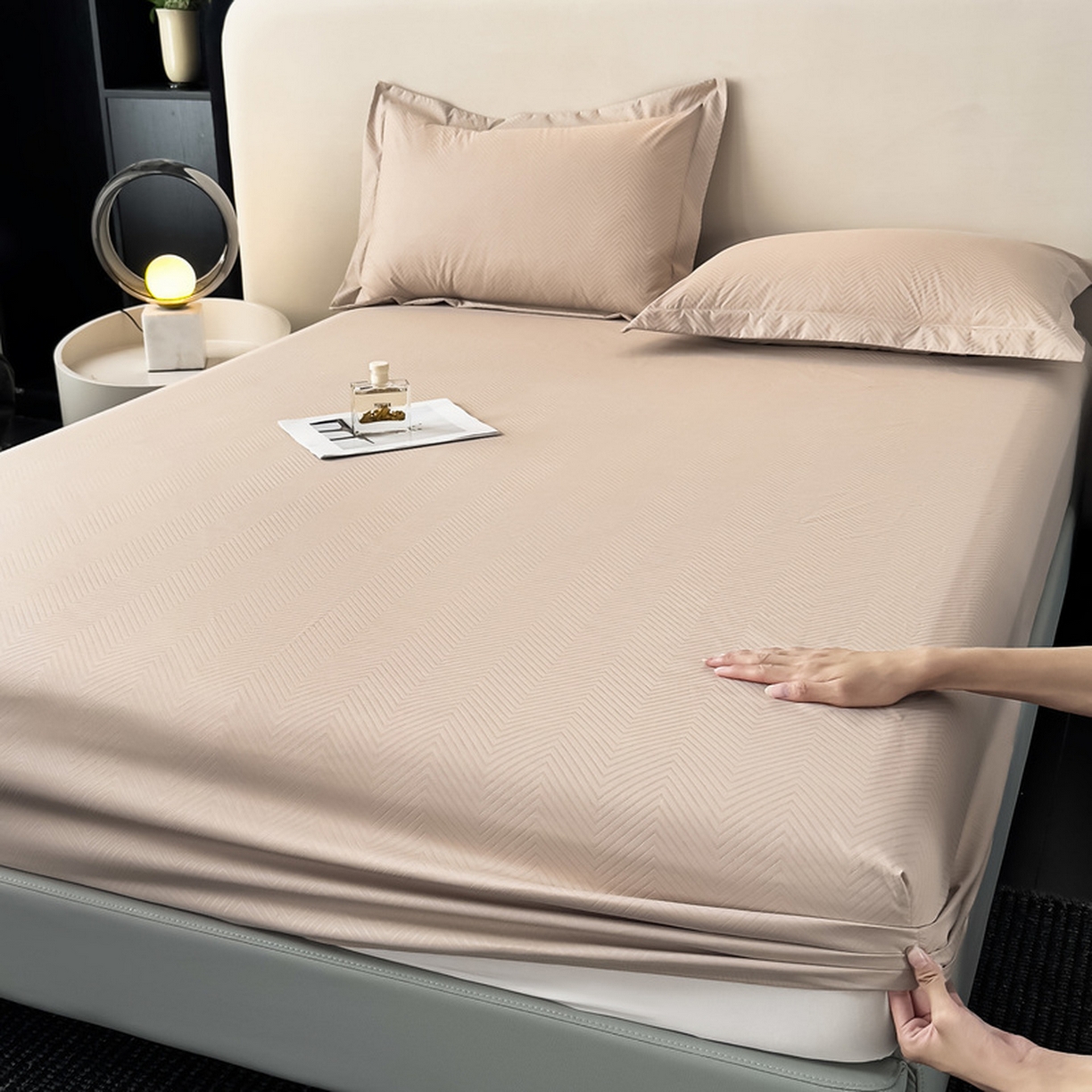 91家纺网 家纺一手货源 找家纺 露梦家纺 2025外贸内销跨境电商亚马逊速卖通磨毛单床笠三件套欧美尺寸多多跨境平台TEMU SHEIN笠高30 波纹-卡其