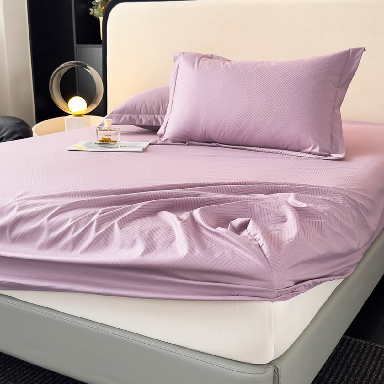 91家纺网 家纺一手货源 找家纺 露梦家纺 2025外贸内销跨境电商亚马逊速卖通磨毛单床笠三件套欧美尺寸多多跨境平台TEMU SHEIN笠高30 波纹-紫色