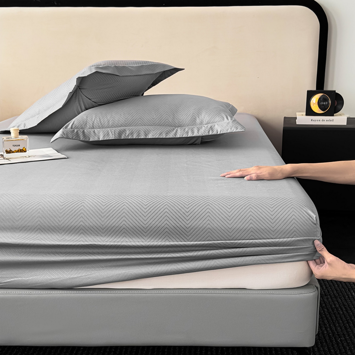 91家纺网 家纺一手货源 找家纺 露梦家纺 2025外贸内销跨境电商亚马逊速卖通磨毛单床笠三件套欧美尺寸多多跨境平台TEMU SHEIN笠高30 波纹-浅灰