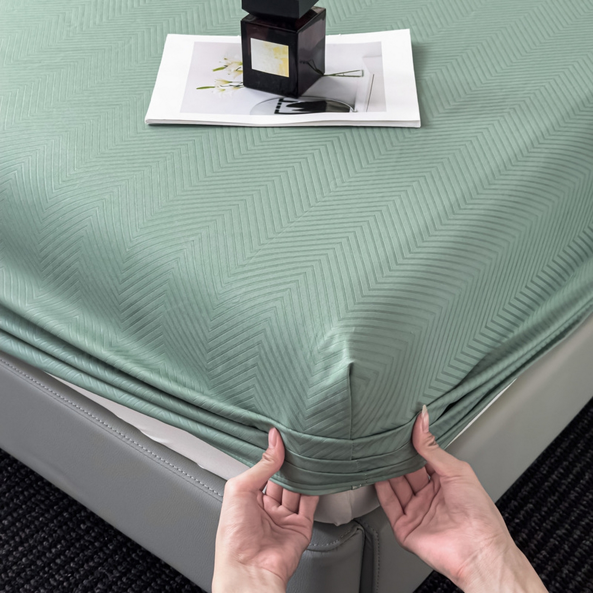 露梦家纺 2025外贸内销跨境电商亚马逊速卖通磨毛单床笠三件套欧美尺寸多多跨境平台TEMU SHEIN笠高30 波纹-松绿