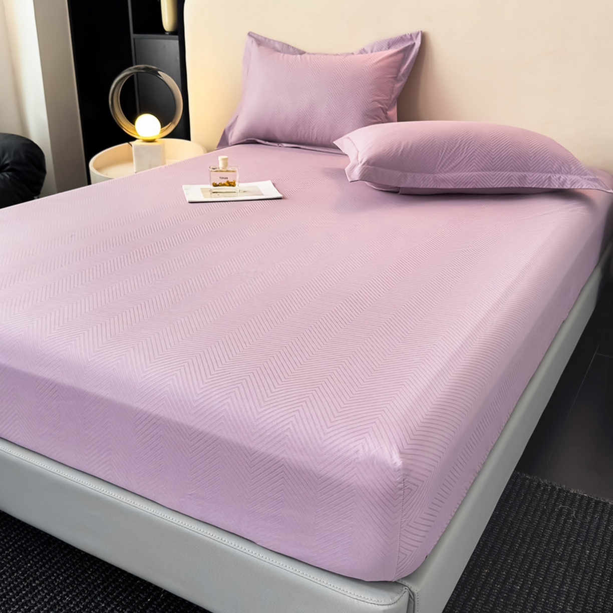 91家纺网 家纺一手货源 找家纺 露梦家纺 2025外贸内销跨境电商亚马逊速卖通磨毛单床笠三件套欧美尺寸多多跨境平台TEMU SHEIN笠高30 波纹-紫色