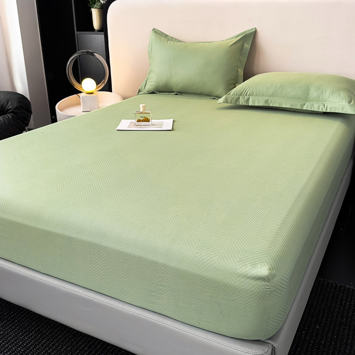 91家纺网 家纺一手货源 找家纺 露梦家纺 2025外贸内销跨境电商亚马逊速卖通磨毛单床笠三件套欧美尺寸多多跨境平台TEMU SHEIN笠高30 波纹-豆绿