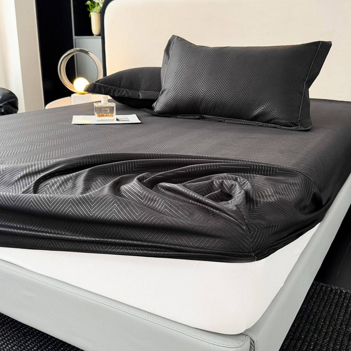 91家纺网 家纺一手货源 找家纺 露梦家纺 2025外贸内销跨境电商亚马逊速卖通磨毛单床笠三件套欧美尺寸多多跨境平台TEMU SHEIN笠高30 波纹-黑色