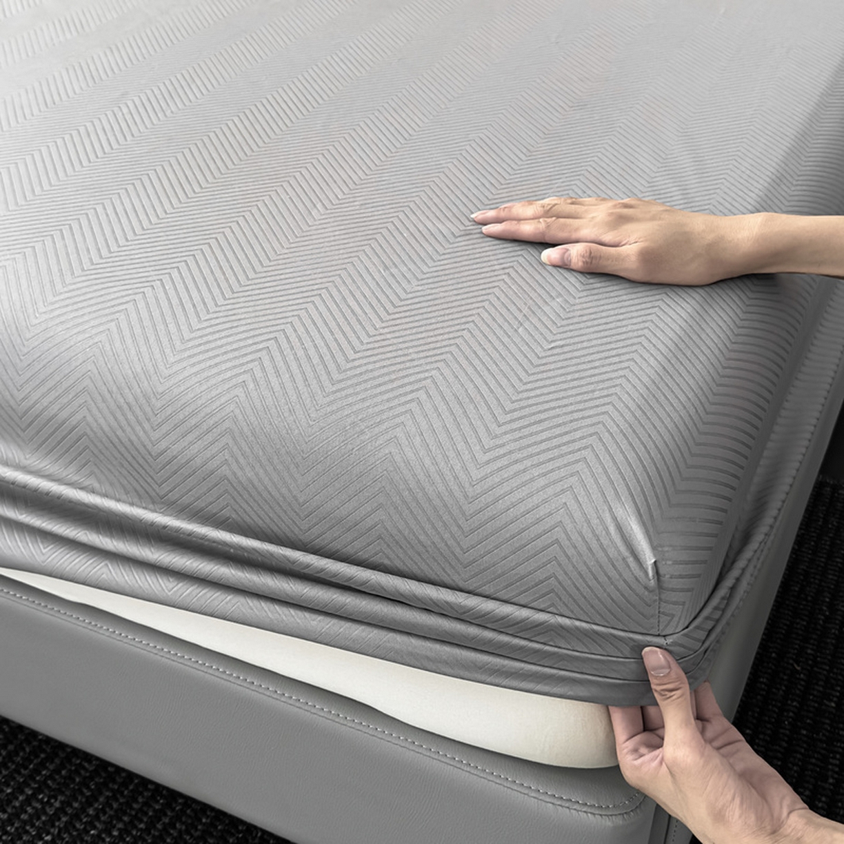 91家纺网 家纺一手货源 找家纺 露梦家纺 2025外贸内销跨境电商亚马逊速卖通磨毛单床笠三件套欧美尺寸多多跨境平台TEMU SHEIN笠高30 波纹-浅灰