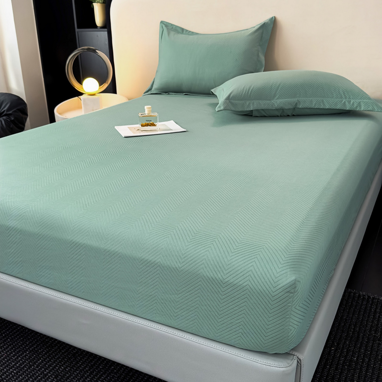 91家纺网 家纺一手货源 找家纺 露梦家纺 2025外贸内销跨境电商亚马逊速卖通磨毛单床笠三件套欧美尺寸多多跨境平台TEMU SHEIN笠高30 波纹-松绿