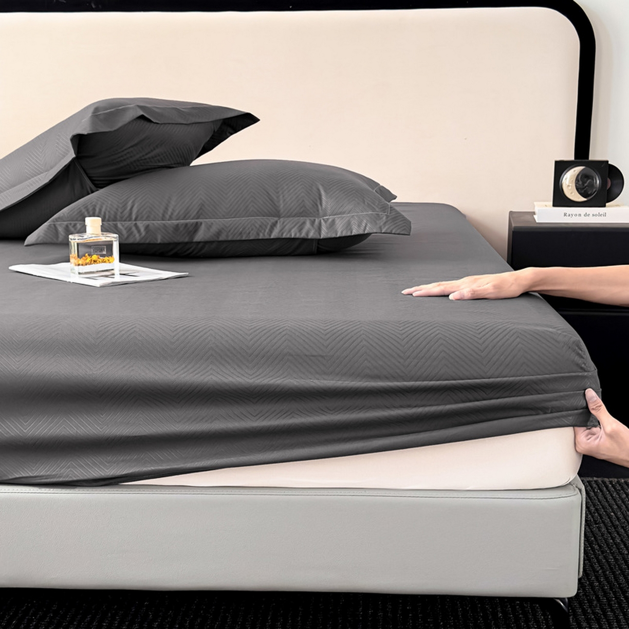 91家纺网 家纺一手货源 找家纺 露梦家纺 2025外贸内销跨境电商亚马逊速卖通磨毛单床笠三件套欧美尺寸多多跨境平台TEMU SHEIN笠高30 波纹-深灰