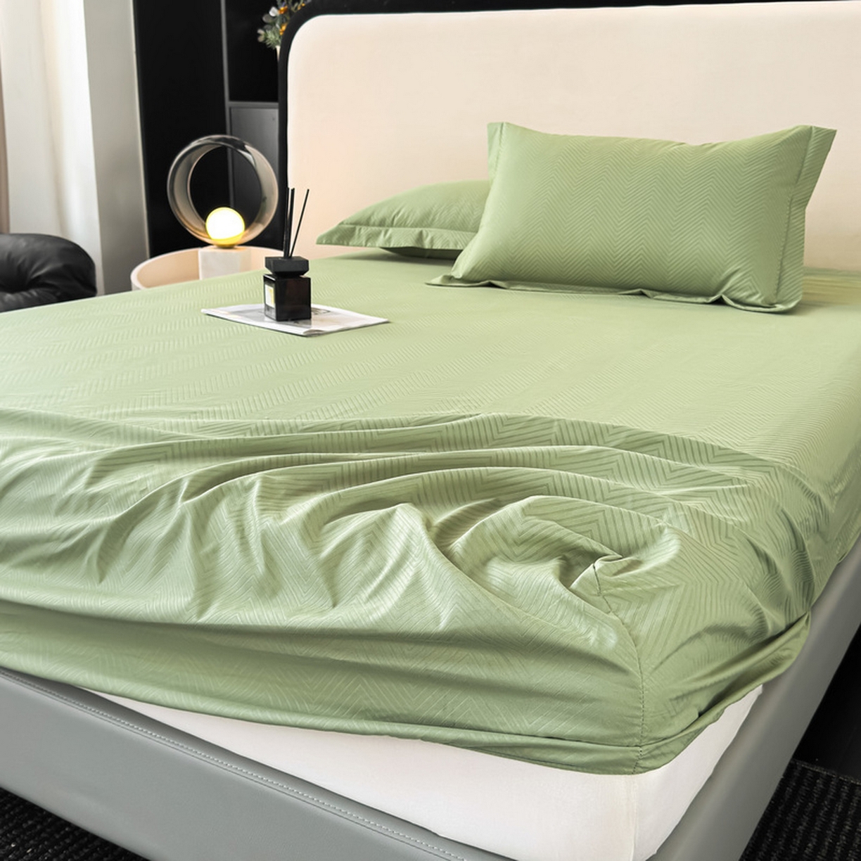 91家纺网 家纺一手货源 找家纺 露梦家纺 2025外贸内销跨境电商亚马逊速卖通磨毛单床笠三件套欧美尺寸多多跨境平台TEMU SHEIN笠高30 波纹-豆绿