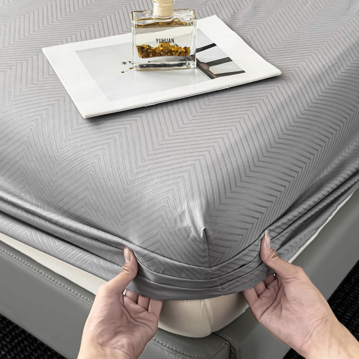 露梦家纺 2025外贸内销跨境电商亚马逊速卖通磨毛单床笠三件套欧美尺寸多多跨境平台TEMU SHEIN笠高30 波纹-浅灰