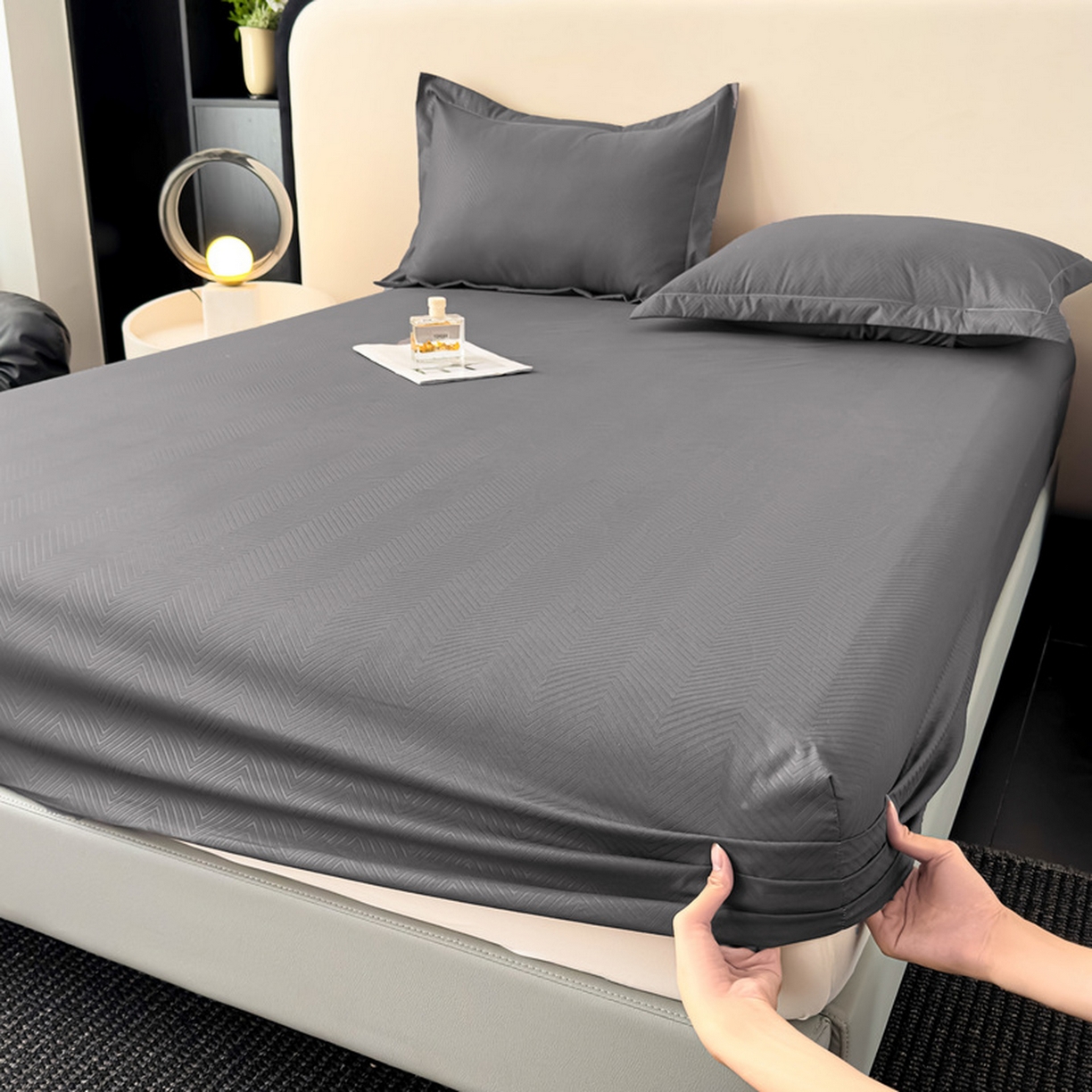 91家纺网 家纺一手货源 找家纺 露梦家纺 2025外贸内销跨境电商亚马逊速卖通磨毛单床笠三件套欧美尺寸多多跨境平台TEMU SHEIN笠高30 波纹-深灰