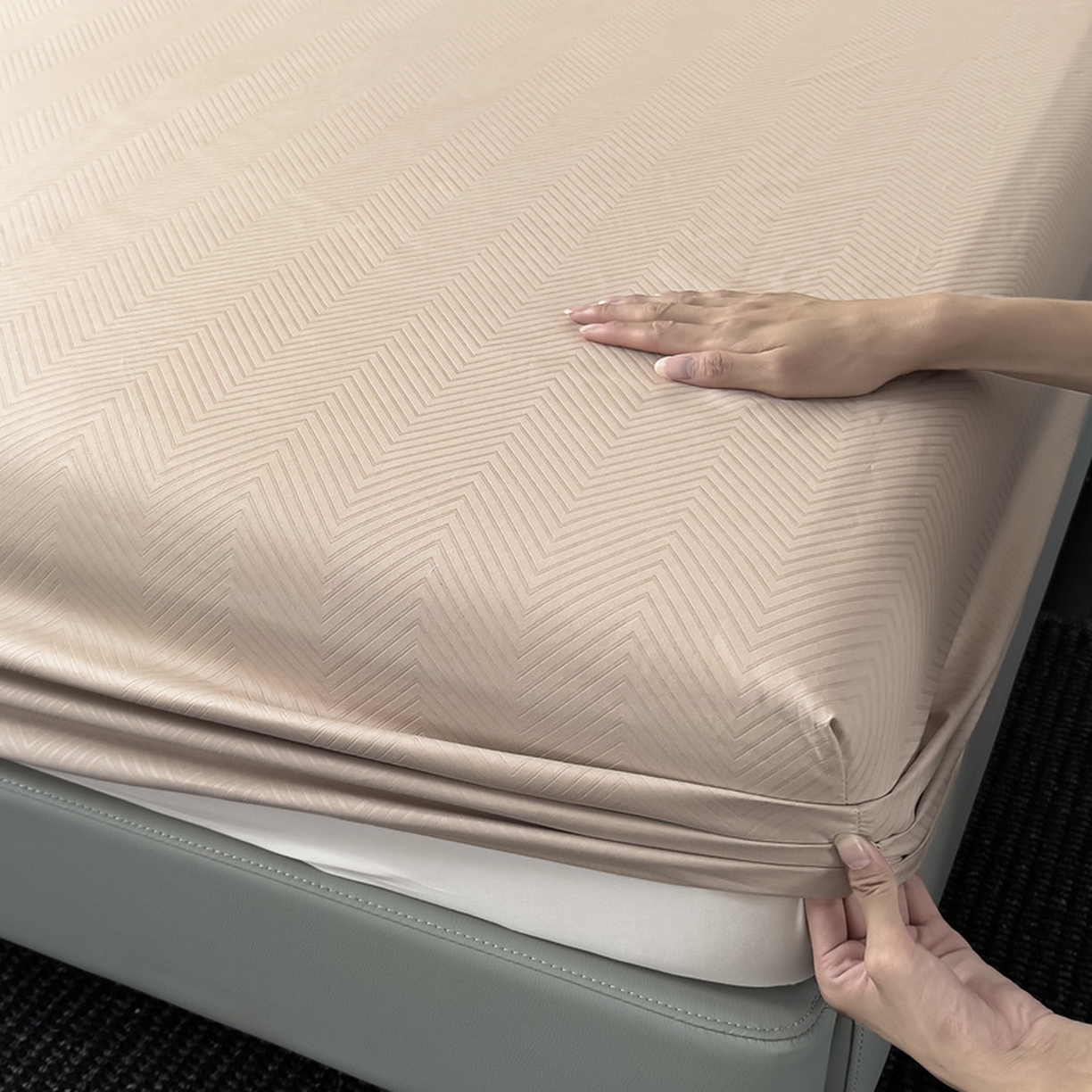 91家纺网 家纺一手货源 找家纺 露梦家纺 2025外贸内销跨境电商亚马逊速卖通磨毛单床笠三件套欧美尺寸多多跨境平台TEMU SHEIN笠高30 波纹-卡其