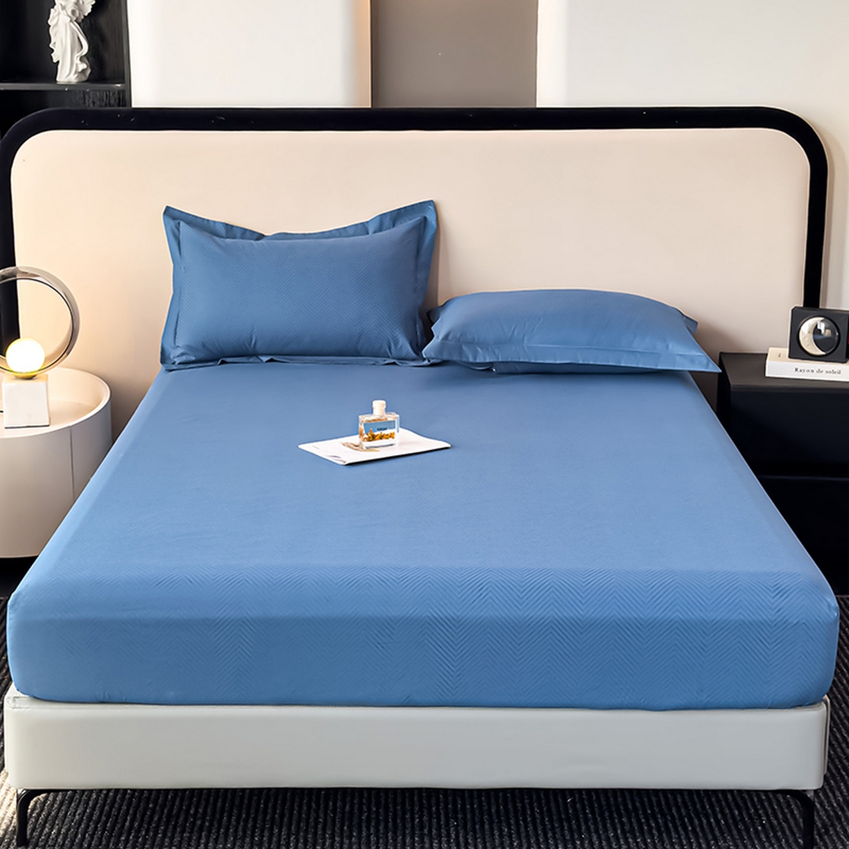 91家纺网 家纺一手货源 找家纺 露梦家纺 2025外贸内销跨境电商亚马逊速卖通磨毛单床笠三件套欧美尺寸多多跨境平台TEMU SHEIN笠高30 波纹-冰蓝