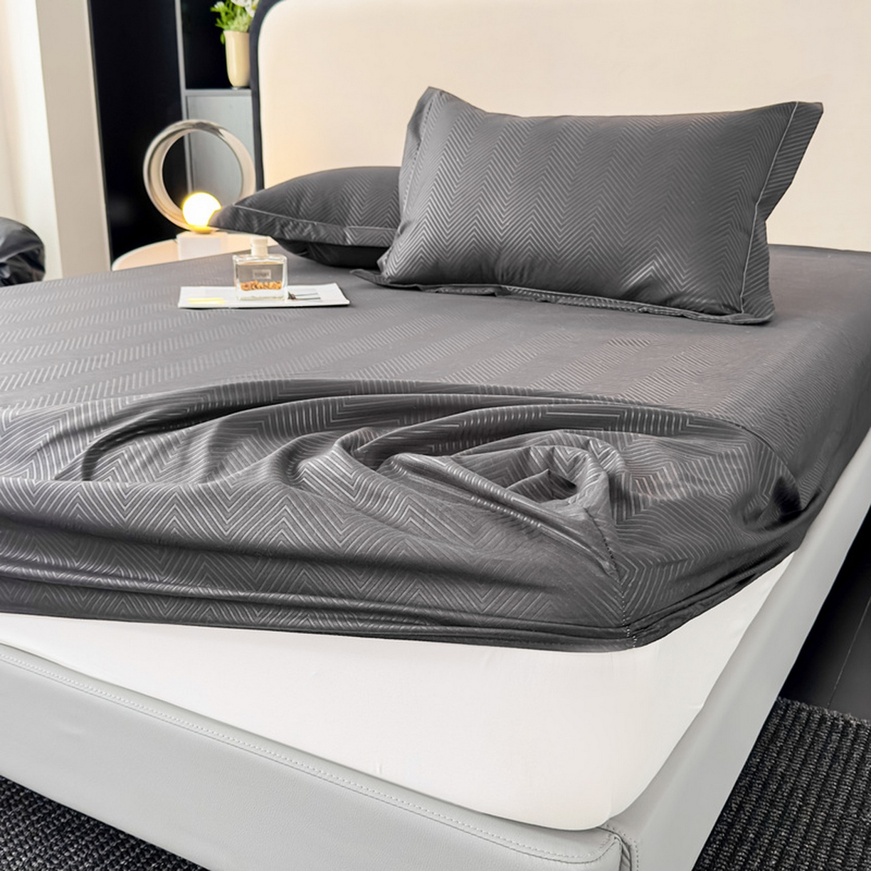 91家纺网 家纺一手货源 找家纺 露梦家纺 2025外贸内销跨境电商亚马逊速卖通磨毛单床笠三件套欧美尺寸多多跨境平台TEMU SHEIN笠高30 波纹-深灰