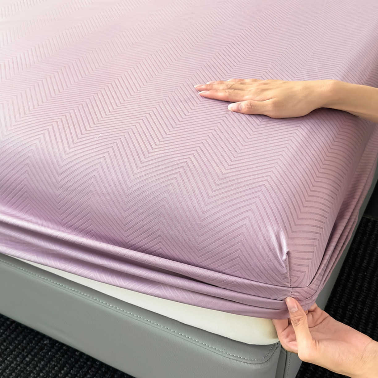 91家纺网 家纺一手货源 找家纺 露梦家纺 2025外贸内销跨境电商亚马逊速卖通磨毛单床笠三件套欧美尺寸多多跨境平台TEMU SHEIN笠高30 波纹-紫色