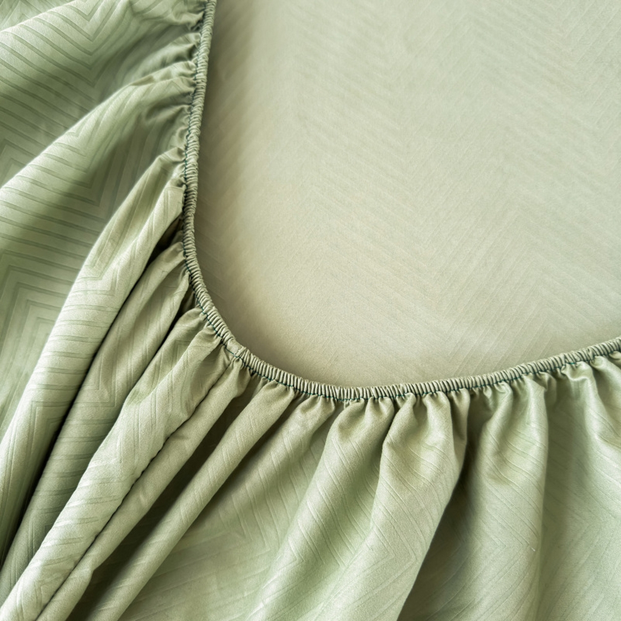 91家纺网 家纺一手货源 找家纺 露梦家纺 2025外贸内销跨境电商亚马逊速卖通磨毛单床笠三件套欧美尺寸多多跨境平台TEMU SHEIN笠高30 波纹-豆绿