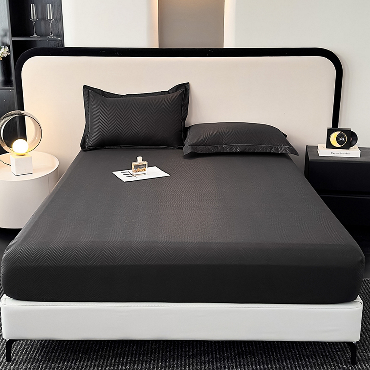 91家纺网 家纺一手货源 找家纺 露梦家纺 2025外贸内销跨境电商亚马逊速卖通磨毛单床笠三件套欧美尺寸多多跨境平台TEMU SHEIN笠高30 波纹-黑色