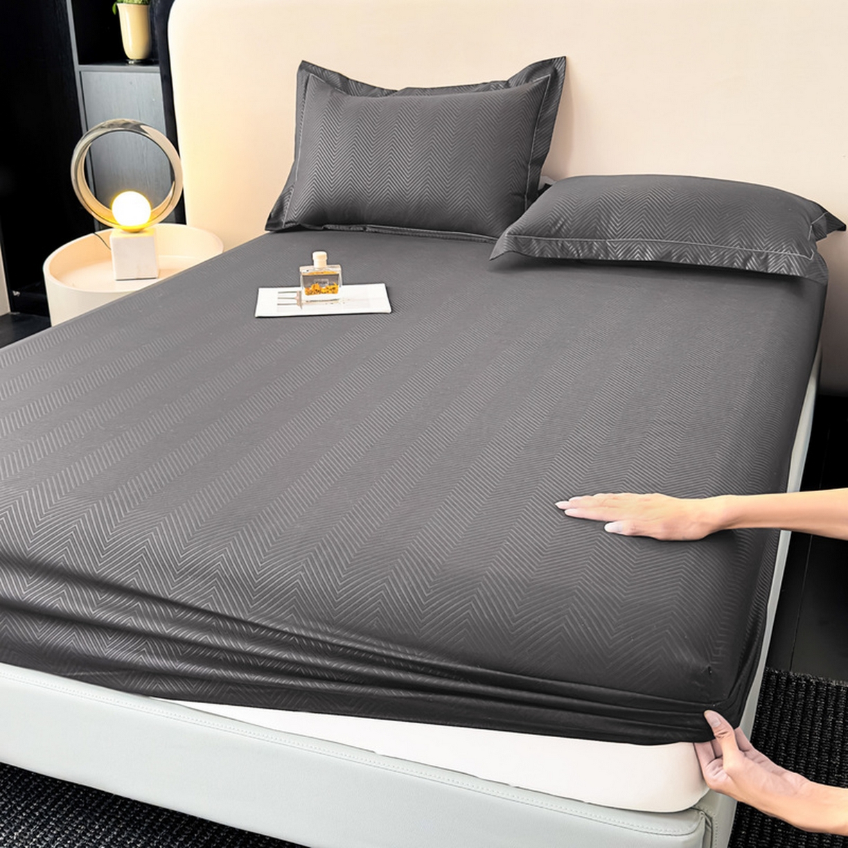 91家纺网 家纺一手货源 找家纺 露梦家纺 2025外贸内销跨境电商亚马逊速卖通磨毛单床笠三件套欧美尺寸多多跨境平台TEMU SHEIN笠高30 波纹-深灰