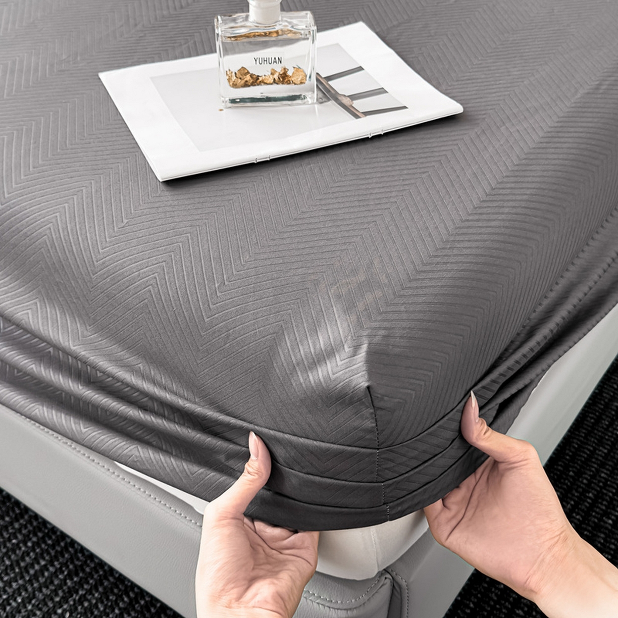 露梦家纺 2025外贸内销跨境电商亚马逊速卖通磨毛单床笠三件套欧美尺寸多多跨境平台TEMU SHEIN笠高30 波纹-深灰