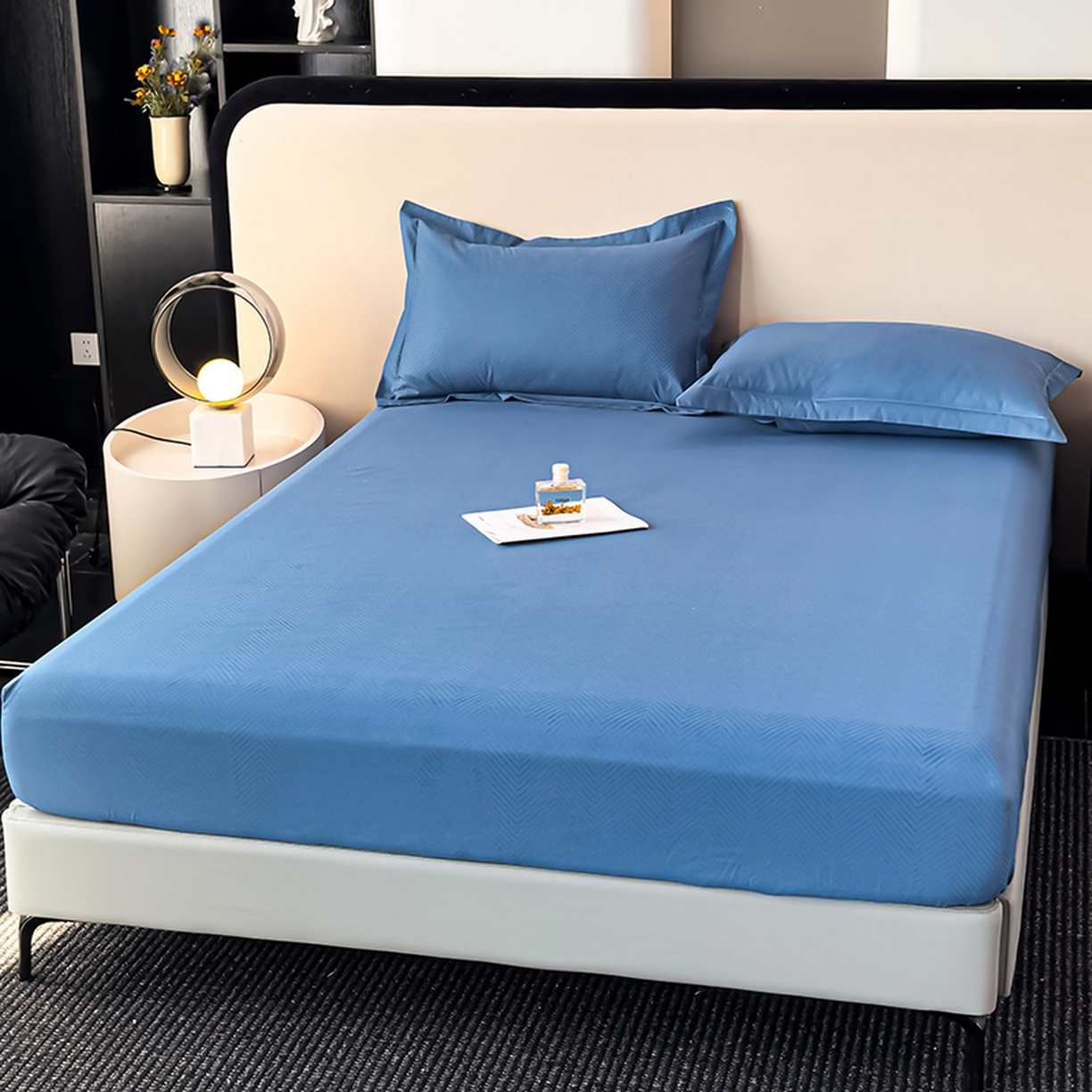 91家纺网 家纺一手货源 找家纺 露梦家纺 2025外贸内销跨境电商亚马逊速卖通磨毛单床笠三件套欧美尺寸多多跨境平台TEMU SHEIN笠高30 波纹-冰蓝