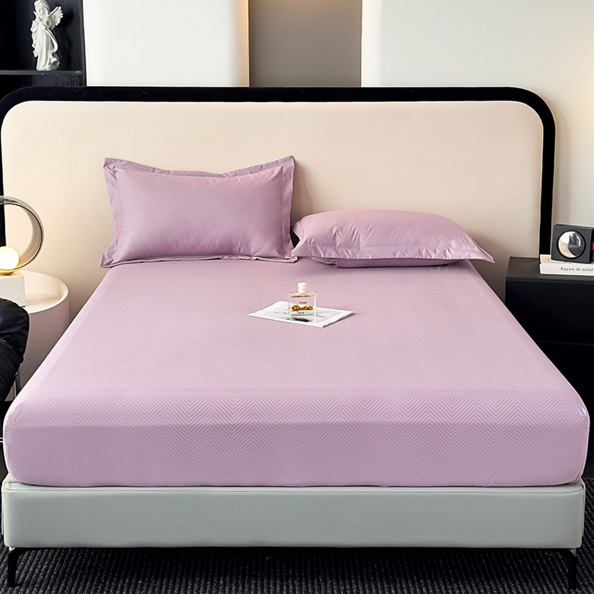 91家纺网 家纺一手货源 找家纺 露梦家纺 2025外贸内销跨境电商亚马逊速卖通磨毛单床笠三件套欧美尺寸多多跨境平台TEMU SHEIN笠高30 波纹-紫色