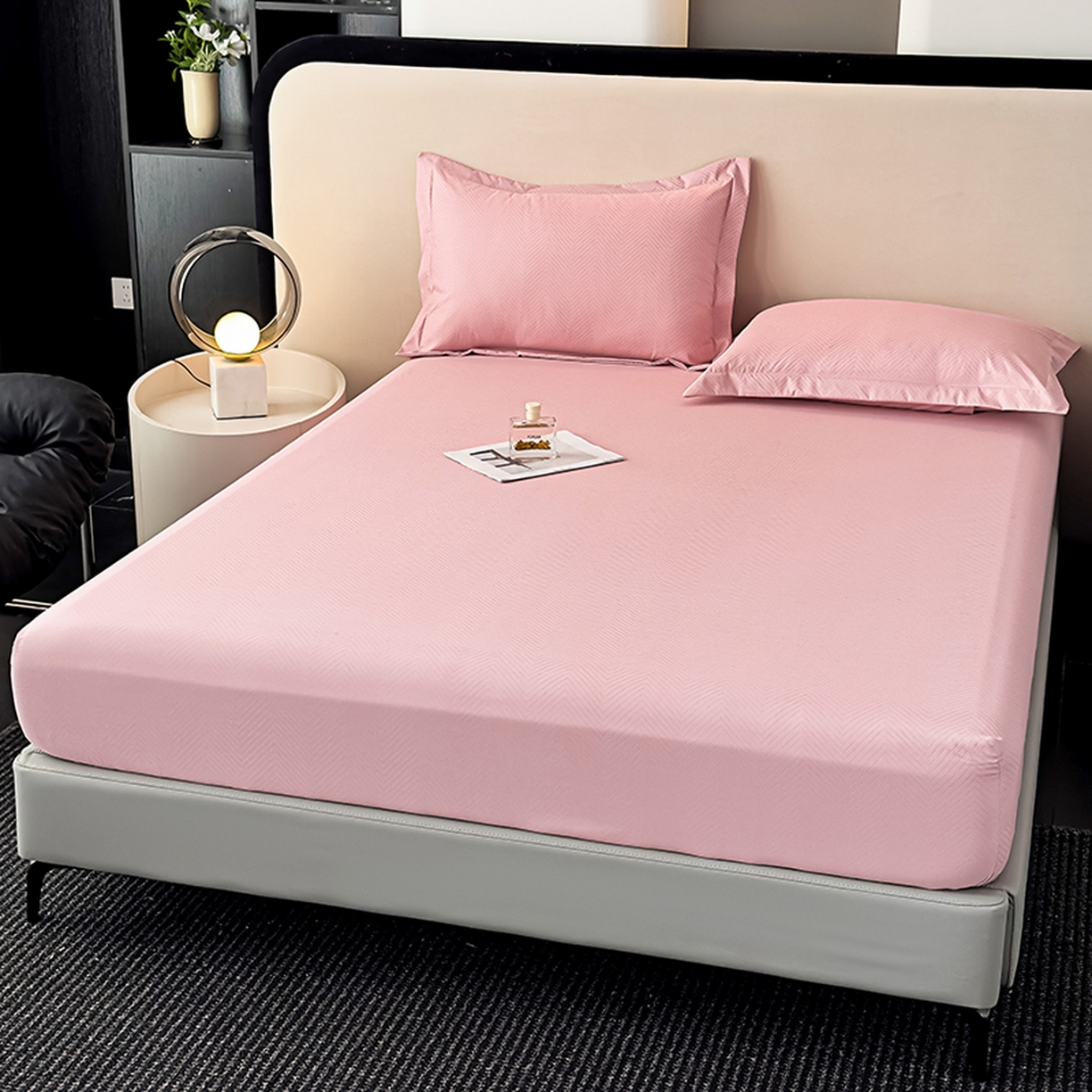 91家纺网 家纺一手货源 找家纺 露梦家纺 2025外贸内销跨境电商亚马逊速卖通磨毛单床笠三件套欧美尺寸多多跨境平台TEMU SHEIN笠高30 波纹-深粉