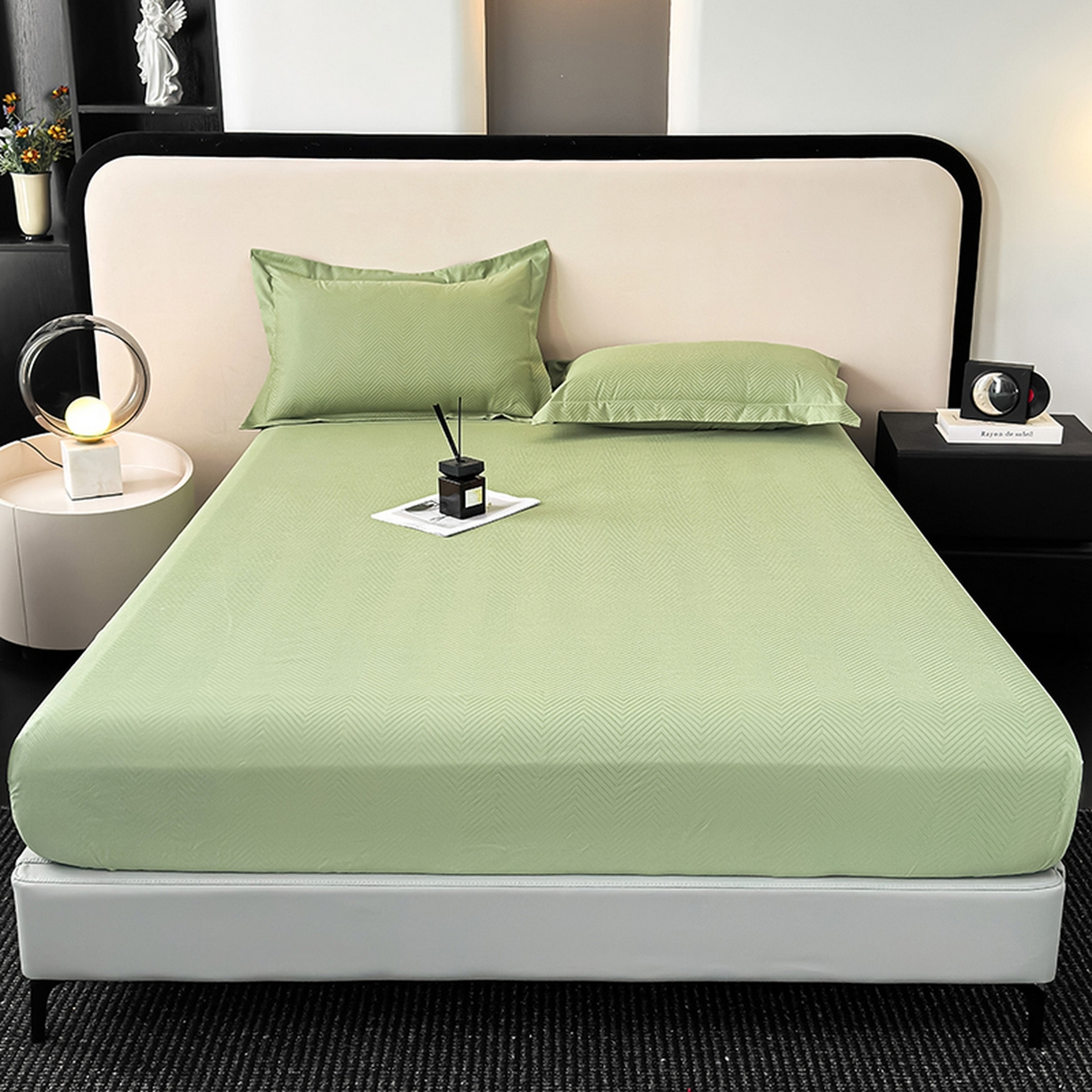 91家纺网 家纺一手货源 找家纺 露梦家纺 2025外贸内销跨境电商亚马逊速卖通磨毛单床笠三件套欧美尺寸多多跨境平台TEMU SHEIN笠高30 波纹-豆绿