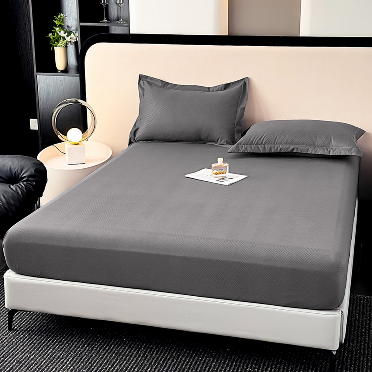 91家纺网 家纺一手货源 找家纺 露梦家纺 2025外贸内销跨境电商亚马逊速卖通磨毛单床笠三件套欧美尺寸多多跨境平台TEMU SHEIN笠高30 波纹-深灰