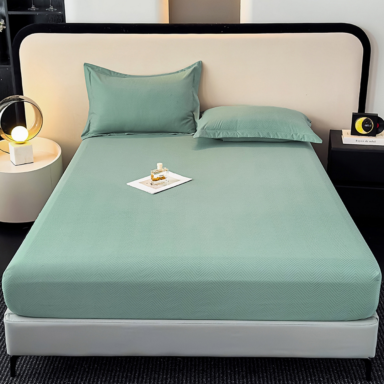 91家纺网 家纺一手货源 找家纺 露梦家纺 2025外贸内销跨境电商亚马逊速卖通磨毛单床笠三件套欧美尺寸多多跨境平台TEMU SHEIN笠高30 波纹-松绿