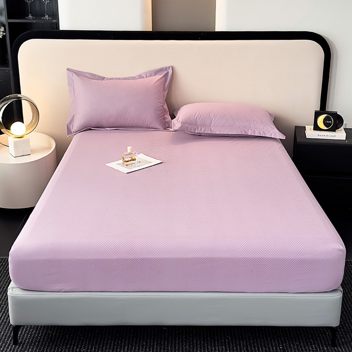 91家纺网 家纺一手货源 找家纺 露梦家纺 2025外贸内销跨境电商亚马逊速卖通磨毛单床笠三件套欧美尺寸多多跨境平台TEMU SHEIN笠高30 波纹-紫色