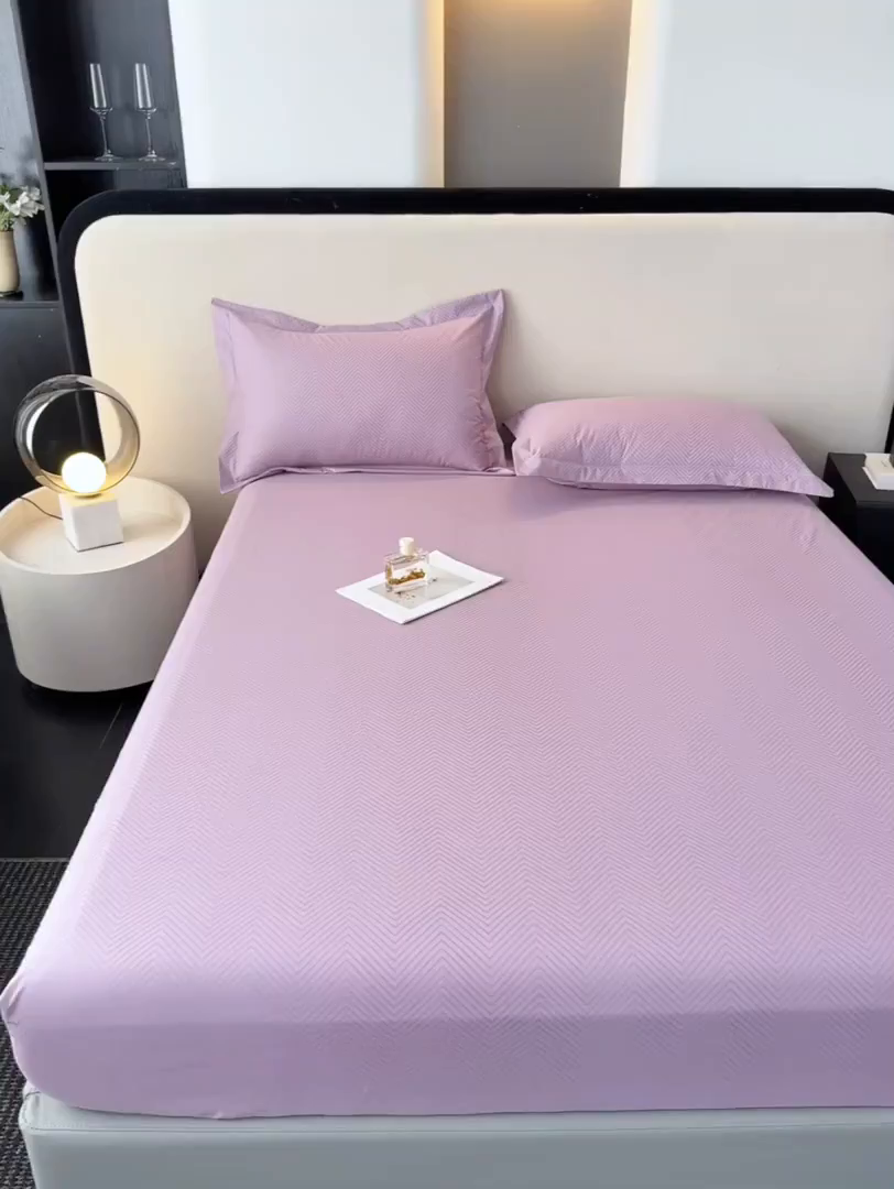 91家纺网 家纺一手货源 找家纺 露梦家纺 2025外贸内销跨境电商亚马逊速卖通磨毛单床笠三件套欧美尺寸多多跨境平台TEMU SHEIN笠高30 波纹-紫色