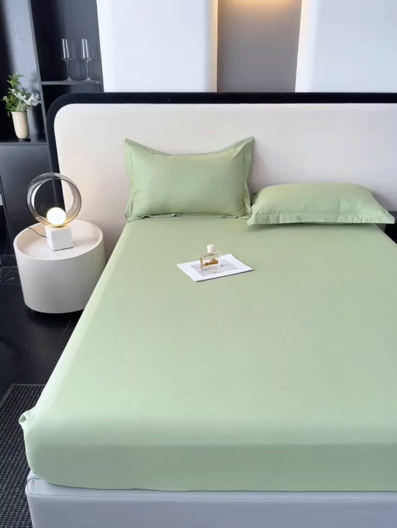 91家纺网 家纺一手货源 找家纺 露梦家纺 2025外贸内销跨境电商亚马逊速卖通磨毛单床笠三件套欧美尺寸多多跨境平台TEMU SHEIN笠高30 波纹-豆绿