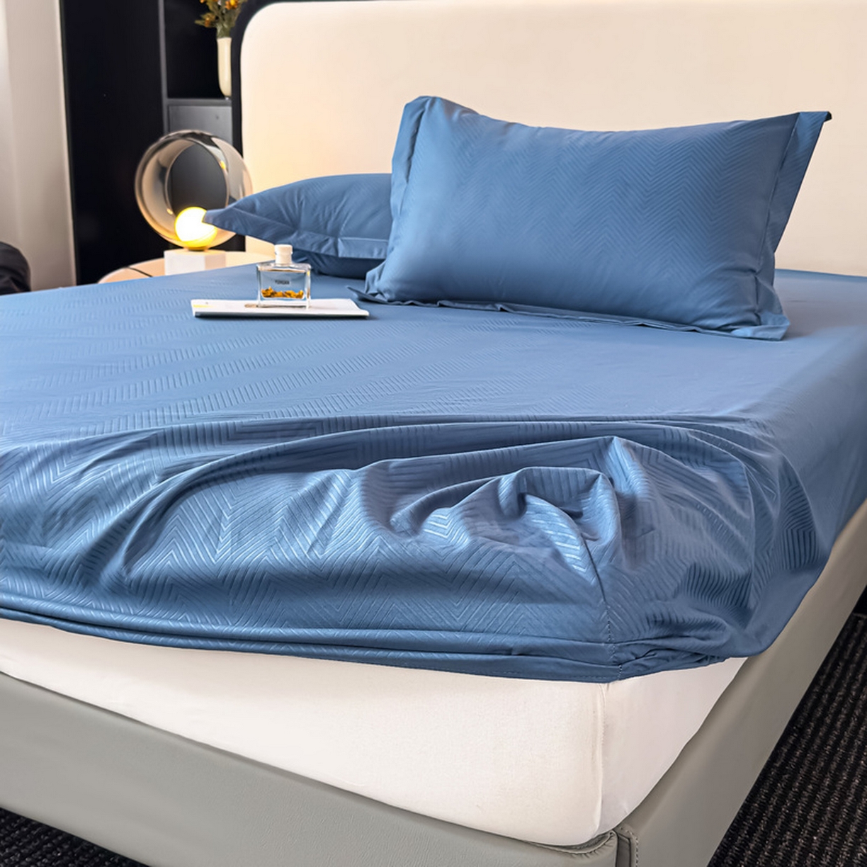 91家纺网 家纺一手货源 找家纺 露梦家纺 2025外贸内销跨境电商亚马逊速卖通磨毛单床笠三件套欧美尺寸多多跨境平台TEMU SHEIN笠高30 波纹-冰蓝