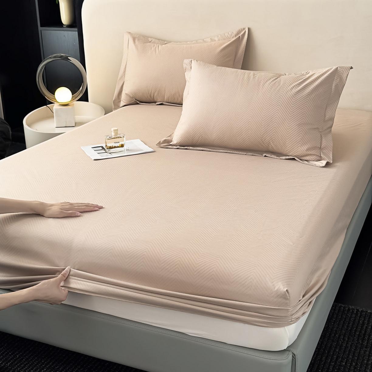 91家纺网 家纺一手货源 找家纺 露梦家纺 2025外贸内销跨境电商亚马逊速卖通磨毛单床笠三件套欧美尺寸多多跨境平台TEMU SHEIN笠高30 波纹-卡其